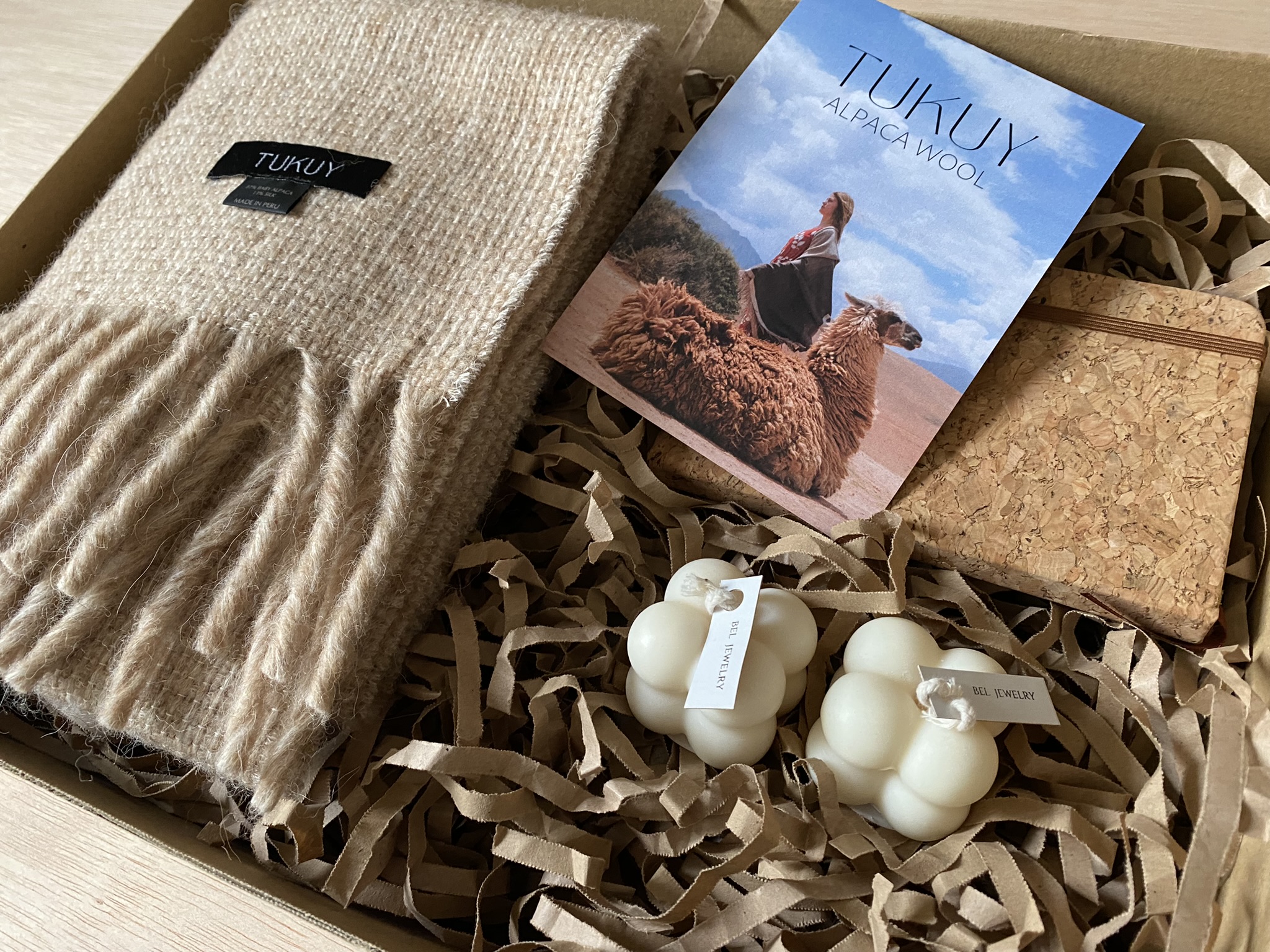 Pacha Gift Box - Light brown Scarf with Candle and Note Book - Image 4