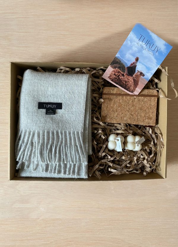 Ayllu Gift Box - Gray Scarf with Candle and Note Book