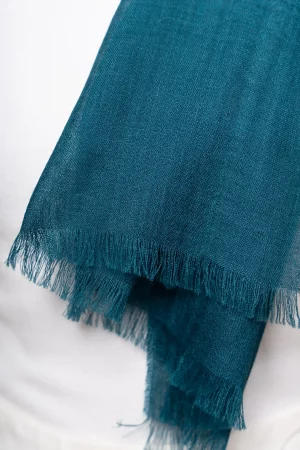 Close look at a blue and green alpaca wool shawl