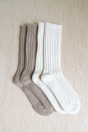 alpaca wool socks beige and brown bundle by tukuy