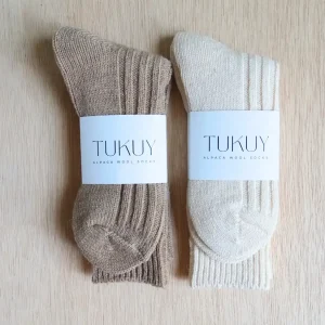 alpaca socks beige and brown made by tukuy brand