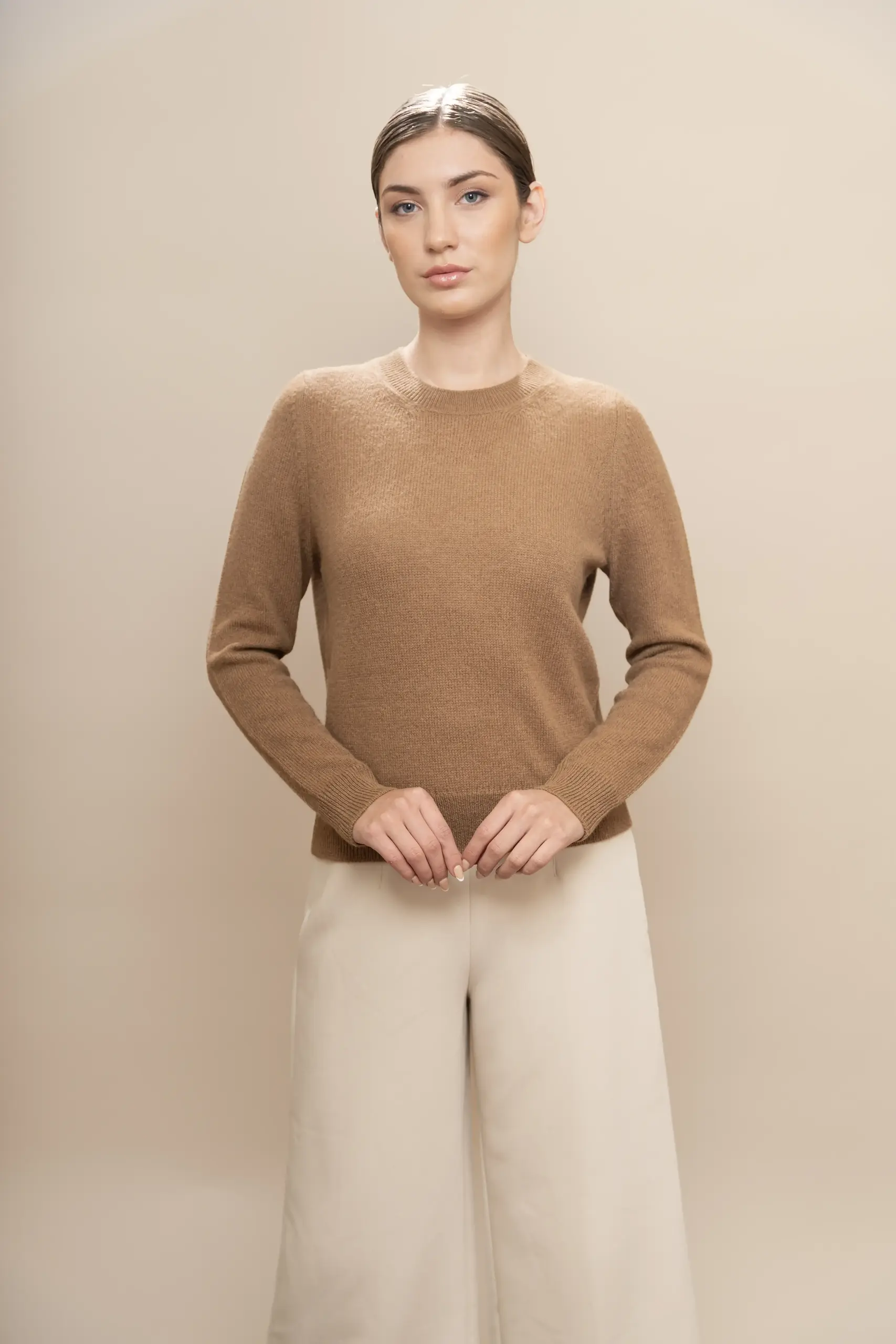 Camel alpaca sweater for women.