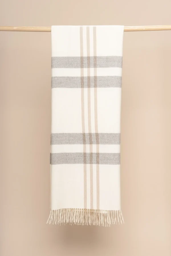 Rumi - Plaid de alpaca en cuadros arena y piedra