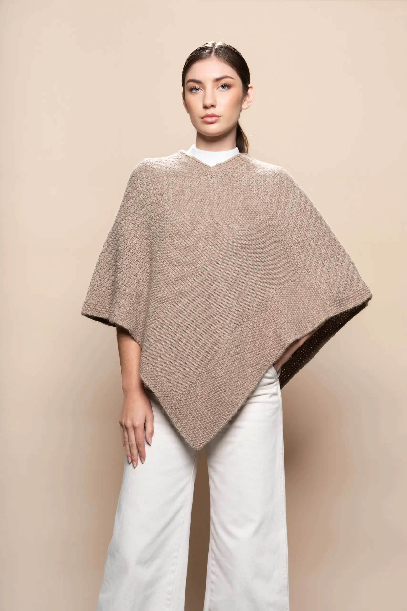 alpaca poncho in beige from tukuy made in peru elegant
