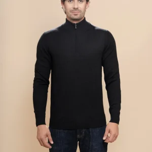 Ayni - Schwarzer Alpaka-Pullover mit halbem Reißverschluss für Herren – Bild 1