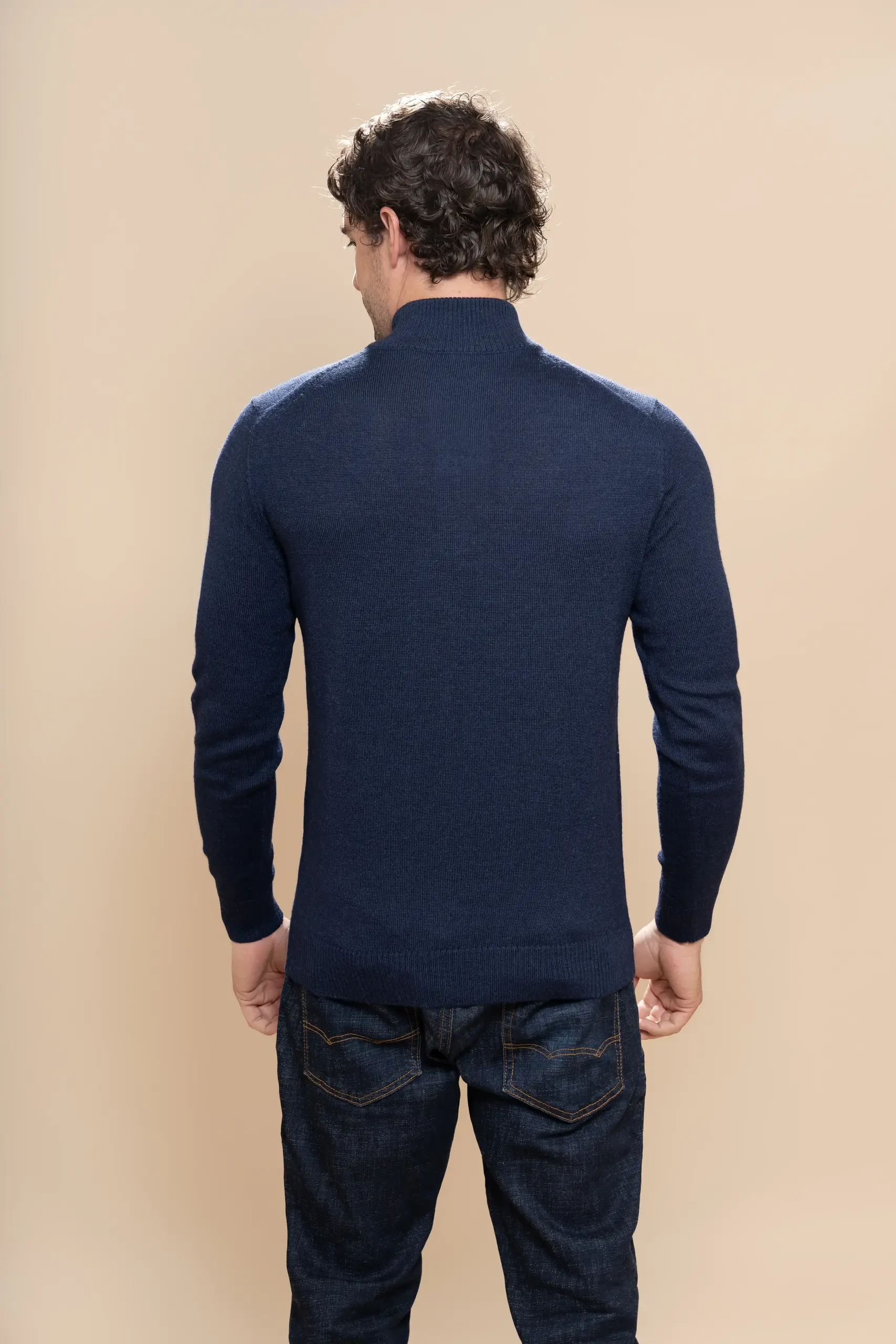 Sonqo - Half Zip Alpaca Sweater in Navy Blue for men - Image 3