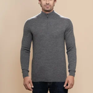 Amaru - Half Zip Alpaca Sweater in Gray - Image 1
