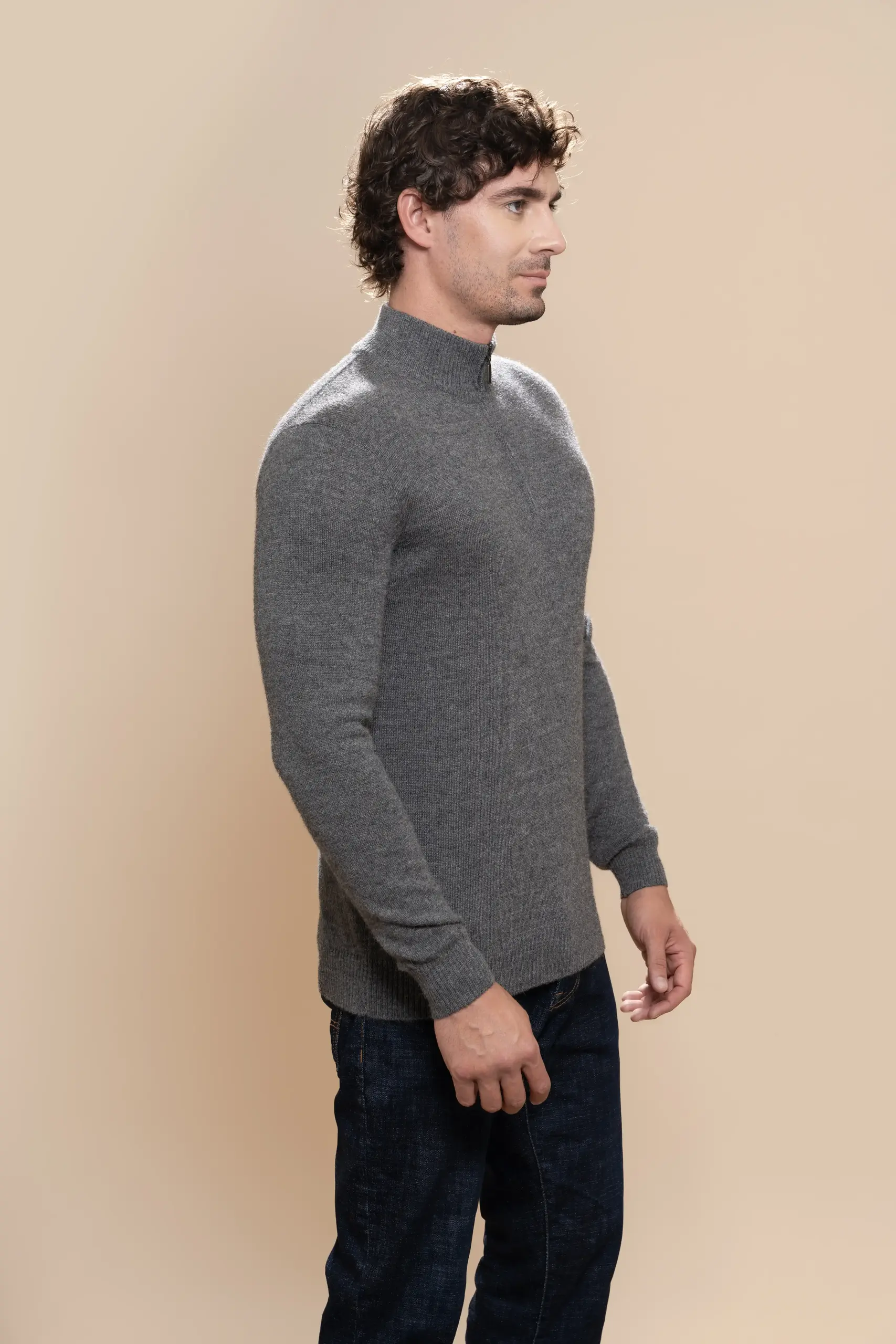 Amaru - Half Zip Alpaca Sweater in Gray - Image 2