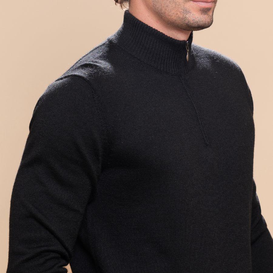 jersey de alpaca para hombre en negro con media cremallera by tukuy