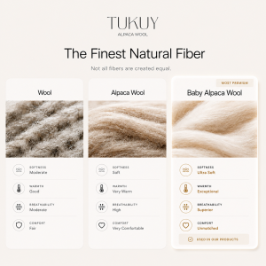 Comparison of wool, alpaca wool and baby alpaca wool showing the exceptional softness and quality of baby alpaca fiber.